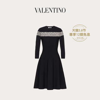 Valentino/华伦天奴女士黑色 弹力粘胶纤维蕾丝平纹针织裙（M、黑色）