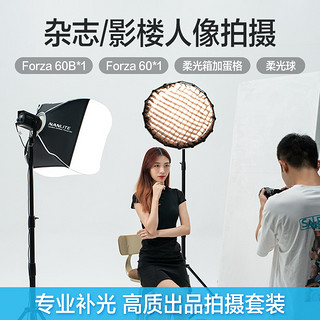 nanlite南光Forza 60w摄影灯拍照聚光影视摄像灯柔光便携外拍常亮led补光灯 南冠直播灯 套餐J Forza 60+手柄