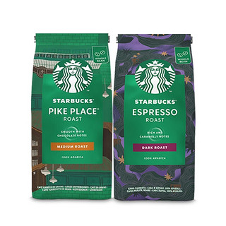 STARBUCKS 星巴克 原装进口 星巴克(Starbucks) 咖啡豆200g袋装 阿拉比卡进口咖啡豆 组合两种口味（共2袋）