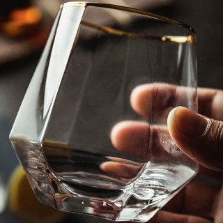 森高派 TM6X 威士忌酒杯+不锈钢冰粒 六棱款 300ml*6+8粒 金边