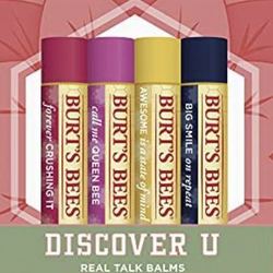 BURT'S BEES 小蜜蜂 Burt&#39;s Bees 伯特的小蜜蜂 天然保湿唇膏,原装蜂蜡,含维生素 E 和薄荷油 - 4 支