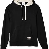 Champion 男士 Authentic Originals 绒面套头连帽衫,黑色,Large