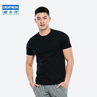 DECATHLON 迪卡侬 运动t恤男纯色圆领情侣半袖白色打底棉秋跑步健身短袖GYPML 黑色 L(欧码偏大，请参考尺码表选择哦）