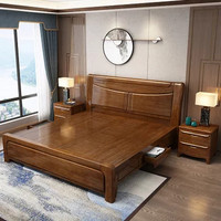 恒兴达 黄金梨木现代中式纯实木床双人2米2.2m1.5米储物床主卧室简约婚床