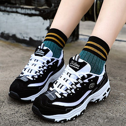 SKECHERS 斯凯奇 Skechers斯凯奇女鞋D'lites厚底经典黑白熊猫鞋休闲鞋66666179-BKW