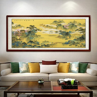 尚得堂名家手绘客厅装饰画仿古山水画茶室办公室字画溪山雅居图 沙比利实木框-直角黑色 装裱318*118