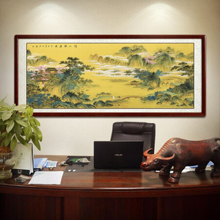 尚得堂名家手绘客厅装饰画仿古山水画茶室办公室字画溪山雅居图 沙比利实木框-直角黑色 装裱318*118
