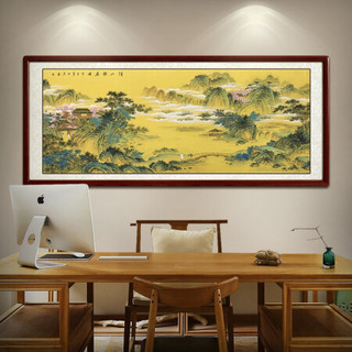 尚得堂名家手绘客厅装饰画仿古山水画茶室办公室字画溪山雅居图 沙比利实木框-直角黑色 装裱318*118