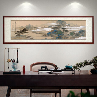 尚得堂手绘客厅装饰画仿古山水画茶室办公室字画 沙比利实木框-直角黑色 装裱278*88