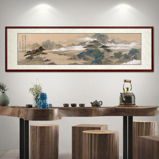 尚得堂手绘客厅装饰画仿古山水画茶室办公室字画 沙比利实木框-直角黑色 装裱278*88