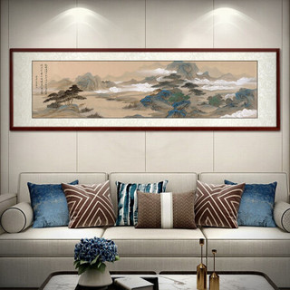 尚得堂手绘客厅装饰画仿古山水画茶室办公室字画 沙比利实木框-直角黑色 装裱278*88