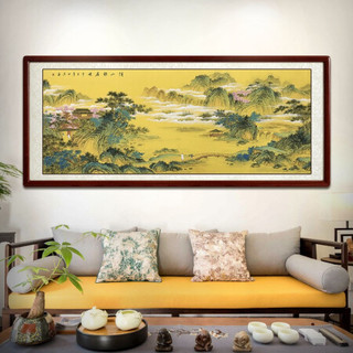 尚得堂名家手绘客厅装饰画仿古山水画茶室办公室字画溪山雅居图 沙比利实木框-直角黑色 装裱318*118