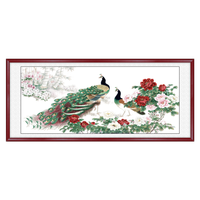 艺满堂 客厅装饰画牡丹国画新中式沙发背景墙字画办公室挂画壁画富贵牡丹可定制尺寸 J国色天香 265*110厘米(红木色实木镜框+高透有机玻璃)