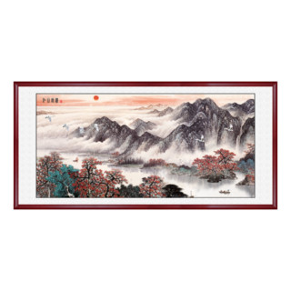 艺满堂 客厅装饰画山水画新中式沙发背景墙字画办公室挂画壁画 峡江船歌图可定制尺寸 I款 江山锦绣 215*80厘米(红木色实木镜框+高透有机玻璃)