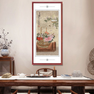 积善 中式客厅装饰画花鸟字画卧室床头画国画有框画餐厅挂画沙发背景墙壁画办公室书房茶室 赏花图 四尺带框165x80