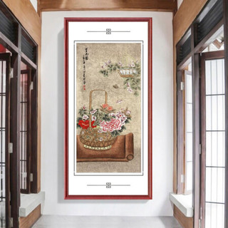 积善 中式客厅装饰画花鸟字画卧室床头画国画有框画餐厅挂画沙发背景墙壁画办公室书房茶室 赏花图 四尺带框165x80