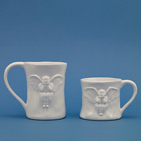 稀奇（XQ） 稀奇艺术情侣骨瓷杯 天使浮雕艺术杯子水杯搭配精美礼盒 白把