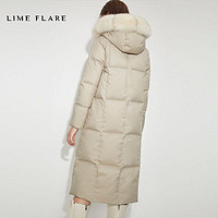 RHINE 莱茵 LIME FLARE2021新款中长大毛领连帽显瘦冬季外套过膝加厚 灰白色 160/80A/M