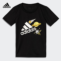 阿迪达斯官网adidas 小童装训练运动短袖T恤GI7629 GI7630（黑色/白、130cm(A128) ）