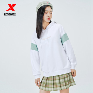特步卫衣女运动上衣2021新款秋季连帽女装字母印花休闲秋装套头衫