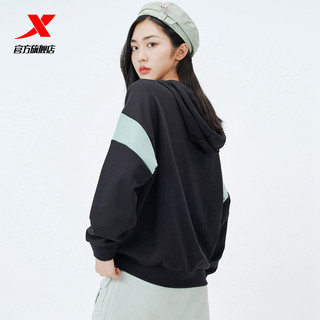 特步卫衣女运动上衣2021新款秋季连帽女装字母印花休闲秋装套头衫