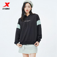特步 XTEP卫衣女运动上衣2021新款秋季连帽女装字母印花休闲秋装套头衫