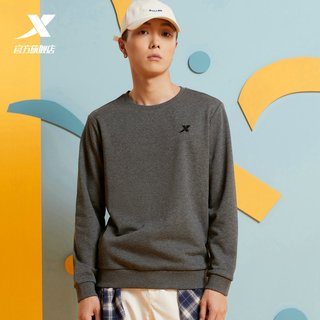 XTEP特步卫衣男2021秋冬运动服加绒男装冬季圆领长袖上衣运动套头衫（L、品）