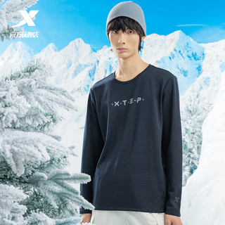 XTEP 特步 卫衣男2021秋冬新款圆领加绒款长袖针织衫保暖套头上衣运动服