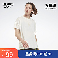 Reebok锐步官方2021冬季新款女子GT3195白色室内健身训练短袖T恤