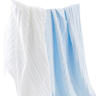 Purcotton 全棉时代 802-004027 婴儿水洗纱布浴巾 2条装 蓝色+白色 115*115cm