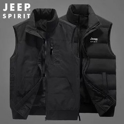 JEEP SPIRIT 秋冬新款吉普雙面穿馬甲速干立領保暖背心戶外防風兩面穿外套(HL-JC30777黑色 XL)