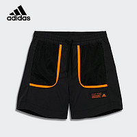 adidas阿迪达斯2021夏季女大童高腰休闲训练短裤儿童运动裤GP0520黑色/乳白色/橙黄A140/建议身高140cm
