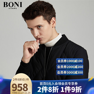 BONI/堡尼商务男装羽绒服中青年男士冬季保暖时尚休闲棒球领短款羽绒外套TEI80001B 黑色 170