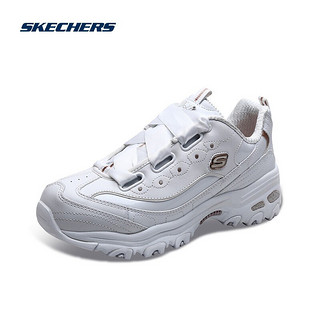 Skechers斯凯奇女鞋熊猫鞋 D'lites时尚蝴蝶结丝绸小白鞋老爹鞋 11976 白色/金色 36.5