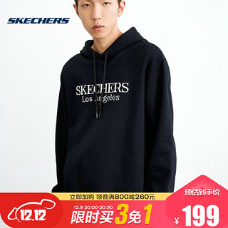 Skechers斯凯奇21年男女同款简约刺绣logo连帽卫衣 L421U129 L421U130-0018 碳黑 加绒款 S