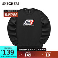SKECHERS 斯凯奇 卫衣2021男女同款软绵亲肤简约加绒秋冬针织长袖卫衣L321U174 碳黑/0018 S
