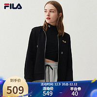 FILA 斐乐 官方女士运动外套2021春季新款简约运动茄克连帽外套女 正黑色-BK 170/88A/L