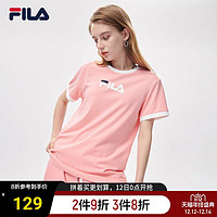 FILA 斐乐 韩国款）FILA斐乐2021夏季新款休闲运动圆领针织多彩短袖T恤女