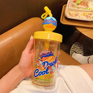 小黄鸭可爱卡通少女心便携随手杯高颜值儿童学生带吸管水杯耐高温