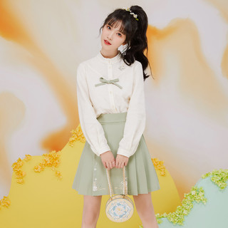 十三余小豆蔻儿国风蝴蝶结双色外套衬衫半裙套装秋冬季女