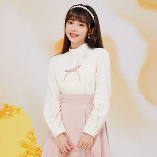 十三余小豆蔻儿国风蝴蝶结双色外套衬衫半裙套装秋冬季女