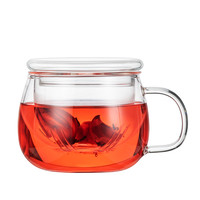 天喜玻璃杯茶杯带把女花茶杯透明家用杯子过滤水杯茶水分离泡茶杯