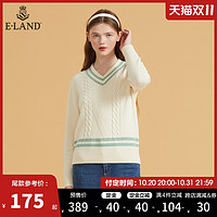 ELAND衣恋2021秋季新款V领撞色甜美针织毛衣女