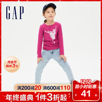 Gap女童纯棉甜美印花长袖T恤714246 2021秋冬新款童装上衣打底衫