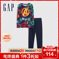 Gap男童纯棉睡衣睡裤740030 2021秋冬新款童装套装潮