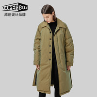 SUPERBOX冬季羽绒服女中长款白鸭绒大衣外套过膝侧开衩风衣防寒服