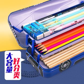 迪士尼儿童文具盒男孩炫酷蜘蛛侠美国队长钢铁侠 小学生1-3年级汽车铁盒耐摔三层幼儿园大容量多功能铅笔盒