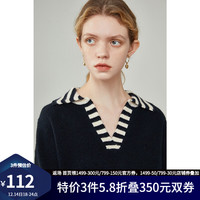 范思蓝恩 2021海军风套头毛衣女秋冬慵懒风宽松V领外穿内搭上衣214656 深丈青 M