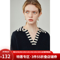 范思蓝恩 2021海军风套头毛衣女秋冬慵懒风宽松V领外穿内搭上衣214656 深丈青 XS