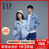 Gap女装纯棉毛边牛仔外套673477秋冬新款工装复古短款宽松夹克潮